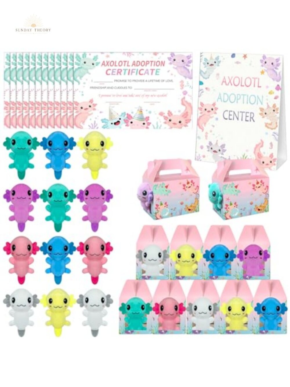 37 Pcs Axolotl Birthday Party Favors Plush Adoption Kit